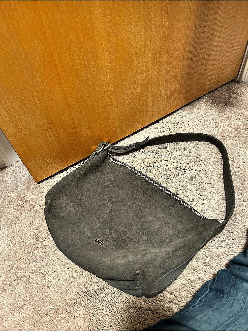 Portland Leather goods gray suede large slouchy purse bag.